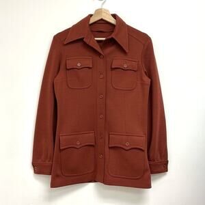 Vintage Wool Western Chore Jacket Patch Pockets Point Collar 70s Retro Rust - S